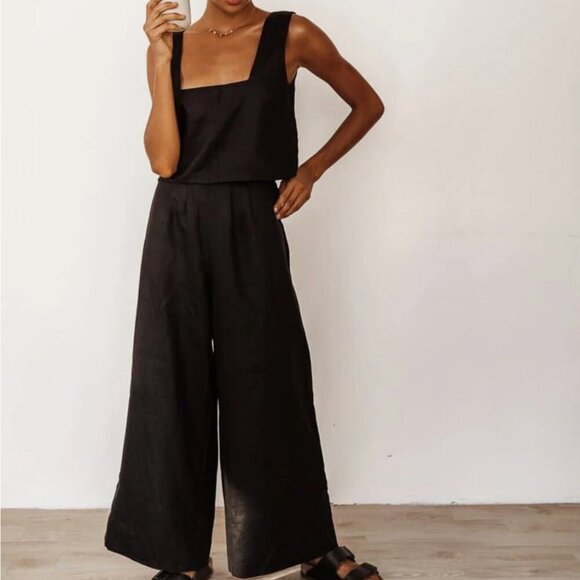 Aura the Label Sleeveless Linen Boxy Crop Top Linen | Black | XS - Picture 2 of 4